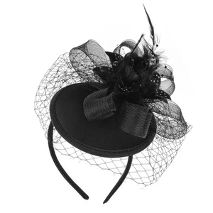 Women Elegant Classy Black Flower Mesh Lady Dress Wedding Party Hair Accessories <strong>Small</strong> Mini Sinamay Hats Church Hat <strong>Fascinator</strong> - Product Image 3