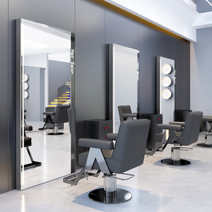 Nuovo Specchio da Terra Personalizzabile con Logo per Saloni di Parrucchieri, Postazione Specchio Singola e Bifacciale con Luci per Barbieri - Product Image 2