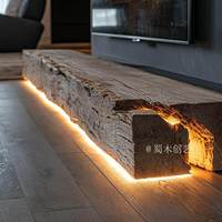 Table basse en bois massif craquelé, style Wabi-Sabi chinois, avec pilier carré unique en bloc de bois entier, pour salon et salle de thé