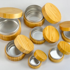 Emballage cosmétique naturel en métal, boîtes en aluminium et bambou, pots cosmétiques en aluminium et bambou avec couvercle en bambou - Product Image 1