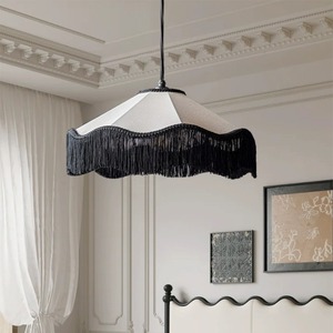 Lámpara de Araña de Estilo Retro Americano Color Crema para Sala de Estar, Comedor, Barra; Iluminación de Tela de Diseño Francés Vintage - Product Image 5