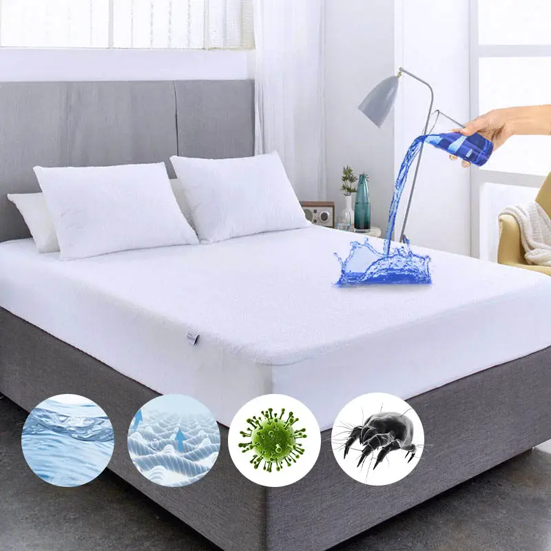 Premium Terry Cotton Towel Mattress Cover Hypoallergenic Elastic Fitted Hotel Bed Bug Bamboo Mattress Protector Waterproof