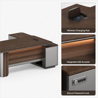 Escritorio Ejecutivo Ecológico E1 MDF con Pintura Taiho 3H, Carga Inalámbrica, Diseño 3D con Textura de Madera, Muebles de Oficina