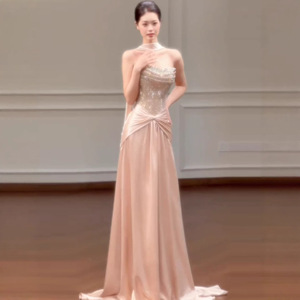 Strapless Sequined Evening Gown Empire Waist Mermaid Tail Elegant Bridal Emcee Dress Coming Of Age Ceremony - Product Image 3