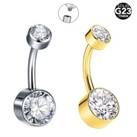 Gaby ASTM F136 Titane Anneau de nombril Cylindre plaqué or avec nouvelle zircone cubique blanche, Piercing corporel classique pour mariage