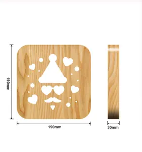 국경 산타 클로스 단단한 나무 중공 조각 3D 밤 램프 크리 에이 티브 나무 3D 램프