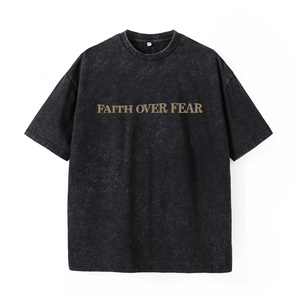 Herens oversized acid-wash 'Faith Over Fear' Psalm graphic retro streetwear <span class=keywords><strong>T</strong></span>-shirt met korte mouwen, 100% katoenen breisel - Product Image 3