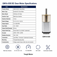 Motor DC Geared Kecil GM16-030 yang Dapat Disesuaikan 6V 12V dengan Gearbox Logam dan Poros D-Cut - Produsen OEM untuk Aktuator Kompak