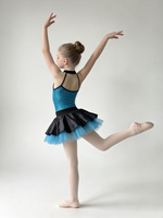 Robe de tutu de ballet à sequins pour filles, col halter, jupe en tulle bleu sur satin noir, costume de danse pour compétition