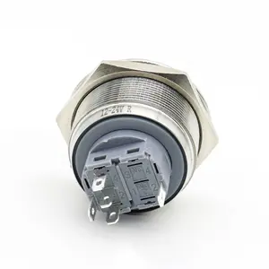 1NO + 1NC tombol tekan saklar logam Stainless Steel kepala datar LED bercahaya tipe cincin 25MM mengatur ulang sendiri 1NO + 1NC