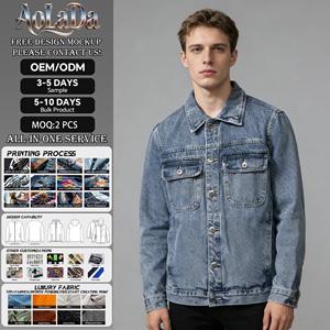 Giacca di Jeans Vintage <span class=keywords><strong>Blu</strong></span> per <span class=keywords><strong>Uomo</strong></span>, Personalizzabile, Vestibilità Comoda, Chiusura con Bottoni, Colori OEM Disponibili - Product Image 1