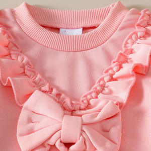 2025 가을 유아 아이 핑크 리본 프릴 운동복 + 활 청바지 2 개 유아 캐주얼 복장 세트 - Product Image 6