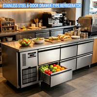 Plan de travail réfrigéré commercial à refroidissement par air, 6 tiroirs, armoire sous comptoir, surface de travail en acier inoxydable pour restaurant