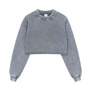 Custom Eco-Friendly 100% Cotton 380gsm Fashion Young Women's Streetwear Autumn Long Sleeve Vintage Style <strong>Crop</strong> <strong>Top</strong> - Product Image 2