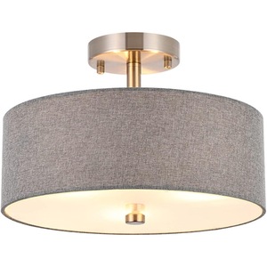 Lámpara de techo semiintegrada de 3 lámparas modernas Diseño de tambor Pantalla de Tela Gris Claro Lámpara colgante de acrílico Techo cerrado - Product Image 1