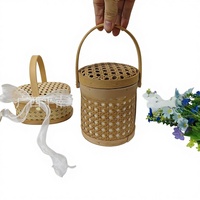 Panier de rangement souvenir en bambou et rotin tressé de style chinois avec couvercle pour bonbons et thé de mariage
