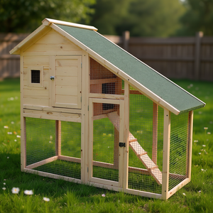 Nichoir à lapins en bois naturel 55 pouces à 2 niveaux avec rampe, maisonnette extérieure pour petits animaux, mobilier pour animaux de compagnie - Product Image 2