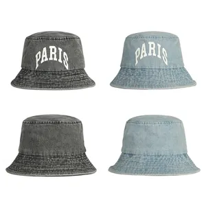 Thiết Kế Mới Thời Trang Unisex Ngư Dân Mũ Denim Xô Mũ Biểu Tượng Tùy Chỉnh Rửa Xô Cap Bán Buôn