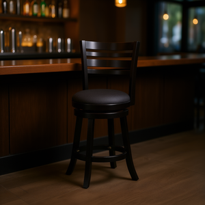 Taburete de bar giratorio de 24 pulgadas de altura para mostrador, acabado espresso, tela color carbón, diseño de respaldo de listones para uso en bares - Product Image 2