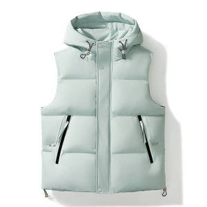 Chaleco de algodón con logotipo personalizado para hombre, chaleco con capucha desmontable grueso y cálido, chaleco de algodón informal de talla grande para estudiantes en otoño e invierno - Product Image 2