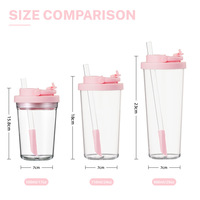 Tumbler Plastik Transparan 500ML Mewah 2025 dengan Gagang, Ramah Lingkungan, Dapat Digunakan Kembali, Termasuk Sedotan dan Sikat Pembersih, Logo Custom Dapat Diterapkan