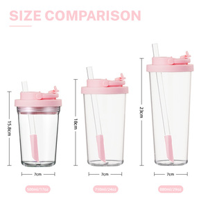 2026 Luxury 500ML Clear Plastic Tumbler with Handle Wholesale Custom Logo <b>Reusable</b> Coffee <b>Cup</b> with Straw and Cleaning Brush - Product Image 4
