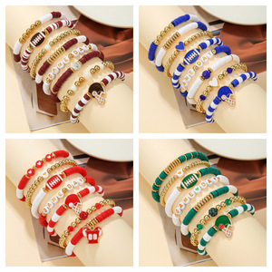 Conjunto de Pulseras Deportivas con Letras y Cuentas, Estilo Europeo Americano, para Rugby, Joyería Unisex, Accesorios para Regalo - Product Image 1