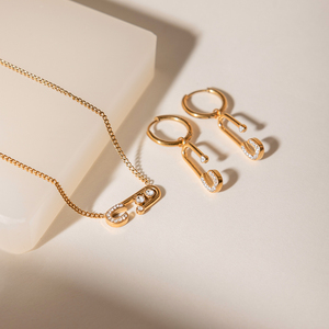 Collier chaîne NK en acier inoxydable plaqué <span class=keywords><strong>or</strong></span> 18 carats avec pendentif linéaire tendance orné de strass blancs - Product Image 4