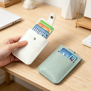Card Holder PU Leather Snap Closure Credit Card Sleeve Portable Mini Size Solid Color - Product Image 1
