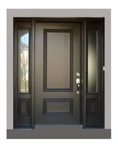 Puerta de entrada de madera americana moderna, puerta principal abatible de madera maciza de seguridad con ventanas, puertas de entrada de diseño de moda, fábrica