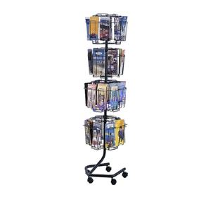 Adjustable revolving bookshop floor standing metal wire pockets shelving portable library music comic book display stand rack