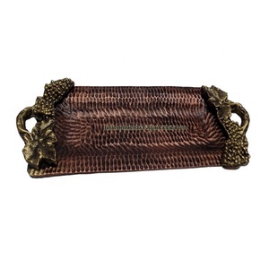Plateau de service en métal avec poignée en cuivre Antique et Rectangle pour le thé, le café - Product Image 1