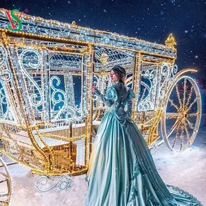 LED Santa Claus with Deer Sleigh Light Cinderella Horse Carriage Motif Rope Light for Holiday Light Show