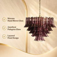Lustre JYLIGHTING moderne de grande taille, style italien Murano, pétales d'améthyste, à étages ronds, pour hôtel et villa