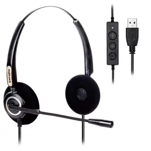 USB Headset with Noise Cancelling Mic and in-line Controls, VoiceJoy Business Headset for Skype, SoftPhone