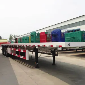 Goede Prijs Flatbed 20ft 40ft Container Semi Aanhangwagen Zware 3 Assen Flatbed Aanhangwagen Oplegger Te Koop
