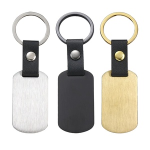 Llavero de Cuero con Etiqueta Metálica de Superficie Cepillada en Blanco para Personalizar con Logotipo Láser, Impresión UV, Foto, Llavero de Acero Inoxidable - Product Image 1