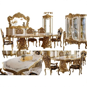 Juego de Comedor de Madera Dorada Tallada Royal King, Elegante Juego de Muebles de Comedor para 6 Personas, Última Colección de Juegos de Comedor - Product Image 1