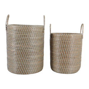 Cesto Rotondo in Vimini con Manici per Conservazione e Arredamento Casa, Misura Media, Set di Due - Product Image 1