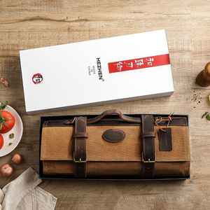 何振新款可折叠厨师刀卷袋可调厨房收纳袋蜡质帆布袋带礼品盒 - Product Image 6