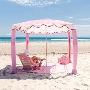 Premium Beach Umbrella Cabana Tents Large Aluminum Wooden Pole Beach Canopy Sun Shelter Outdoor Square Beach Shade Cool Cabana