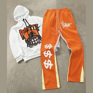 Conjunto Deportivo Personalizado de Estilo Casual, Sudadera con Capucha Holgada y Pantalones Deportivos de Pierna Ancha, Estampado en Serigrafía, Estilo Urbano - Product Image 3