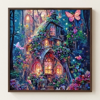Peinture Diamant 5D Personnalisée Forêt Féerique Maison Papillon Cabane Fantastique Kit d'Art DIY Complet pour Adultes Débutants Cadeau