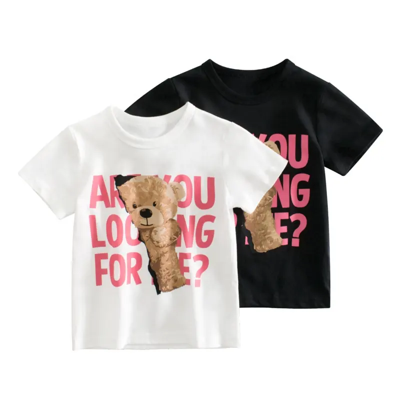 T-Shirt manches courtes petites filles, vêtements d'été, imprimé adorables ours, pour enfants de 2-7 ans, tendance 2022