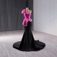 Robe de soirée de luxe Ocstrade faite à la main, bicolore, style sirène, asymétrique à une épaule, avec grande fleur en strass et longue traîne, pour tapis rouge
