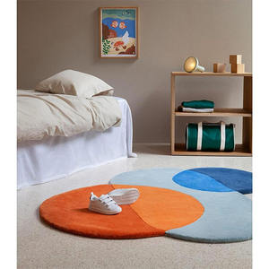 Tapis en laine à motifs géométriques circulaires - Design moderne, écologique, adapté aux animaux domestiques, antidérapant, lavable - Product Image 6
