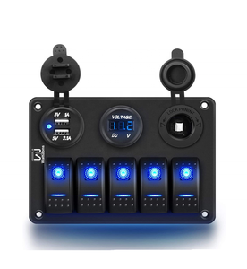 5ギャングLEDロッカースイッチパネル防水デュアルUSB充電器ソケットマリンボートカーRVトラック12V電気制御スイッチパネル - Product Image 1