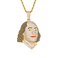 Pendentif Chrétien en Plaqué Or 18K avec Incrustation de Zirconium-Portrait de Benjamin Franklin avec un Rappeur Flashy Diamond