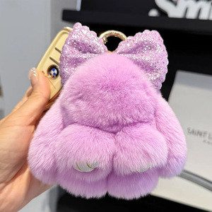 Petit lapin en peluche mignon, imitation lapin mort, pendentif porte-clés nœud <span class=keywords><strong>papillon</strong></span>, poupée en fausse fourrure d'otter, décoration de <span class=keywords><strong>sac</strong></span> - Product Image 2