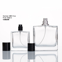 Flacon de parfum en verre vide rechargeable avec pompe pulvérisatrice, logo personnalisé, flacon d'huile de parfum carré en verre bleu encre avec pulvérisateur